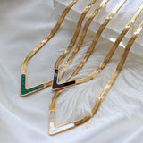Green V Shape Pendant Necklace Smooth Snake Chain Necklace For Women