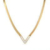Green V Shape Pendant Necklace Smooth Snake Chain Necklace For Women
