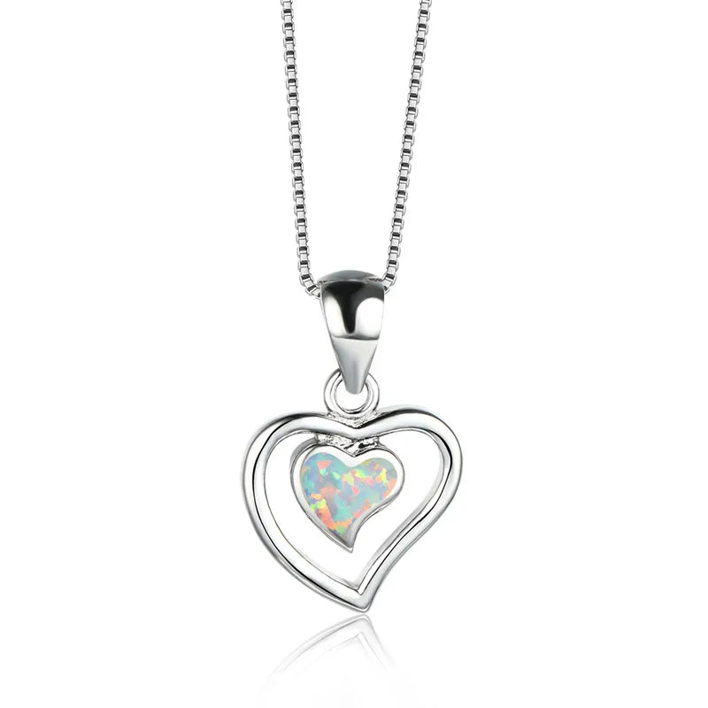Fire Opal Heart Pendant Necklace 925 Silver Birthstone Gift