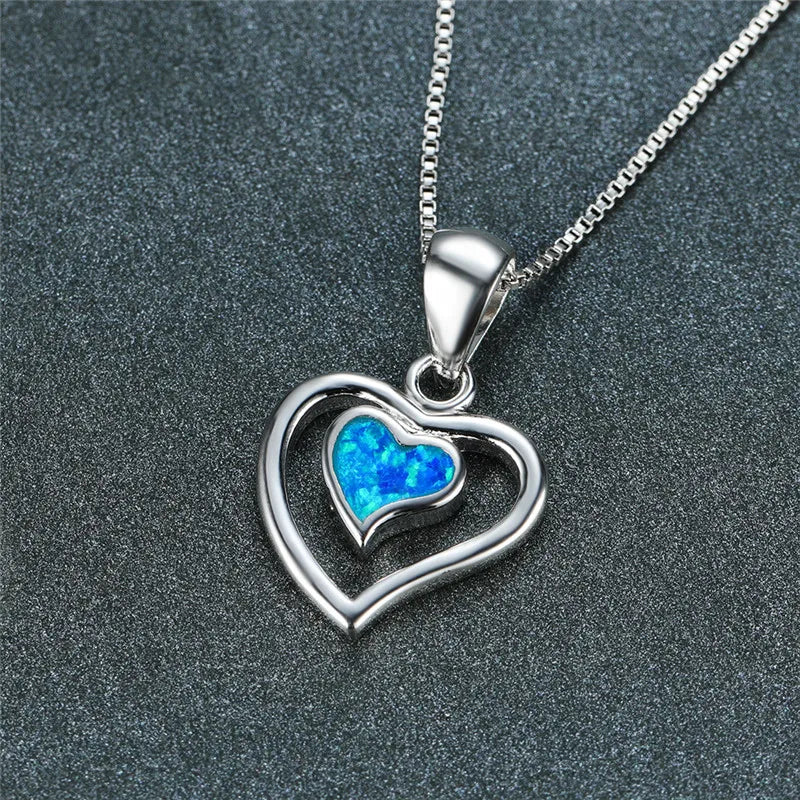 Fire Opal Heart Pendant Necklace 925 Silver Birthstone Gift