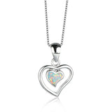 Fire Opal Heart Pendant Necklace 925 Silver Birthstone Gift