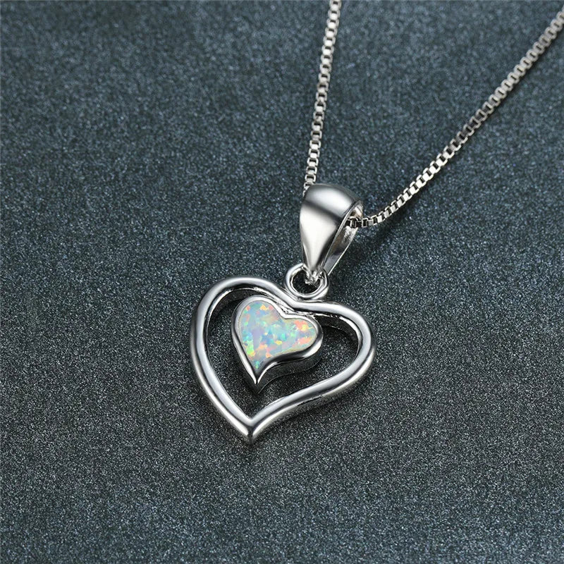 Fire Opal Heart Pendant Necklace 925 Silver Birthstone Gift