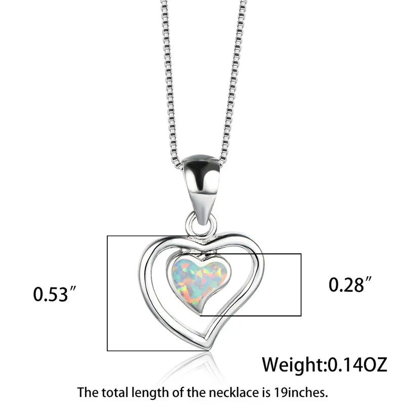 Fire Opal Heart Pendant Necklace 925 Silver Birthstone Gift