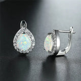 Fire Opal Hoop Earrings Water Drop Stone Small Earrings Dainty Rose Silver...
