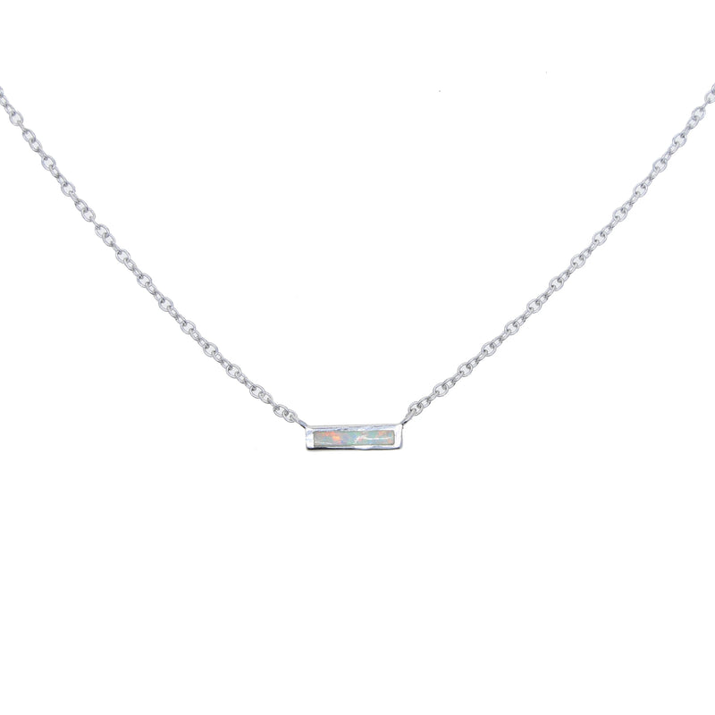 Fire Opal Stone Bar Charm Necklace Silver 925 Sterling Silver Chains Necklace