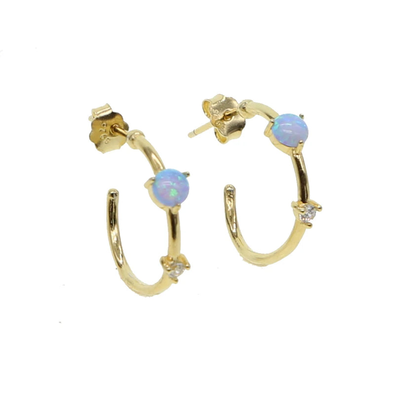 White/Blue Fire Opal Earrings 925 Silver Circle cz Earrings