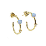 White/Blue Fire Opal Earrings 925 Silver Circle cz Earrings