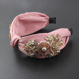 Pearl Crystals Rhinestone Hairband Wide Headband For Women