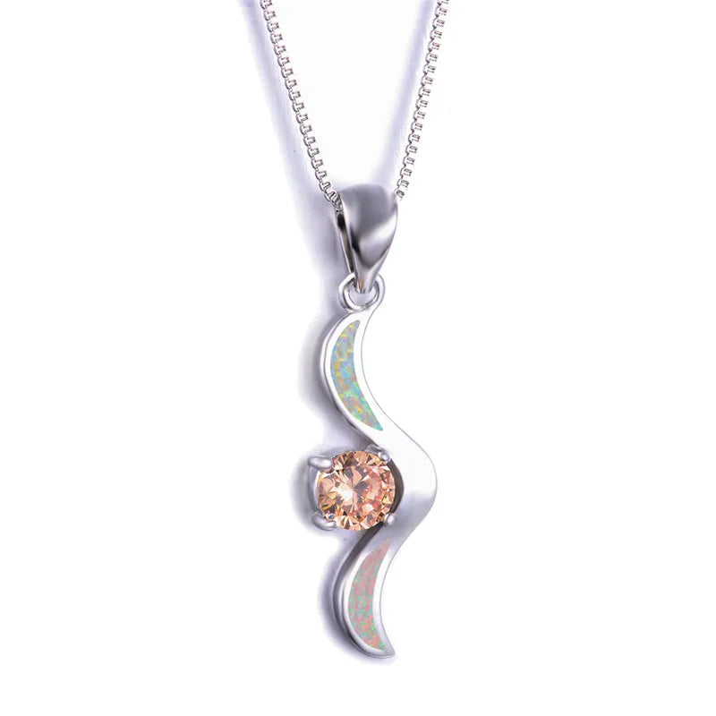 Opal Angel Wings Pendant Necklace 925 Sterling Silver