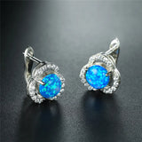 Opal Round Stone Earrings Crystal Hoop Earrings