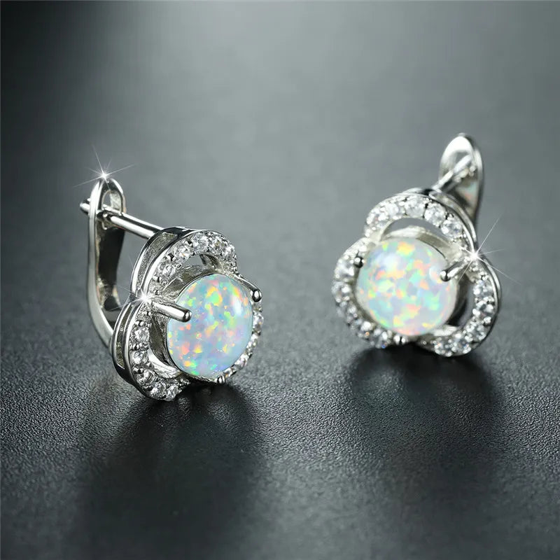 Opal Round Stone Earrings Crystal Hoop Earrings
