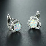 Opal Round Stone Earrings Crystal Hoop Earrings