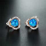 Opal Round Stone Earrings Crystal Hoop Earrings