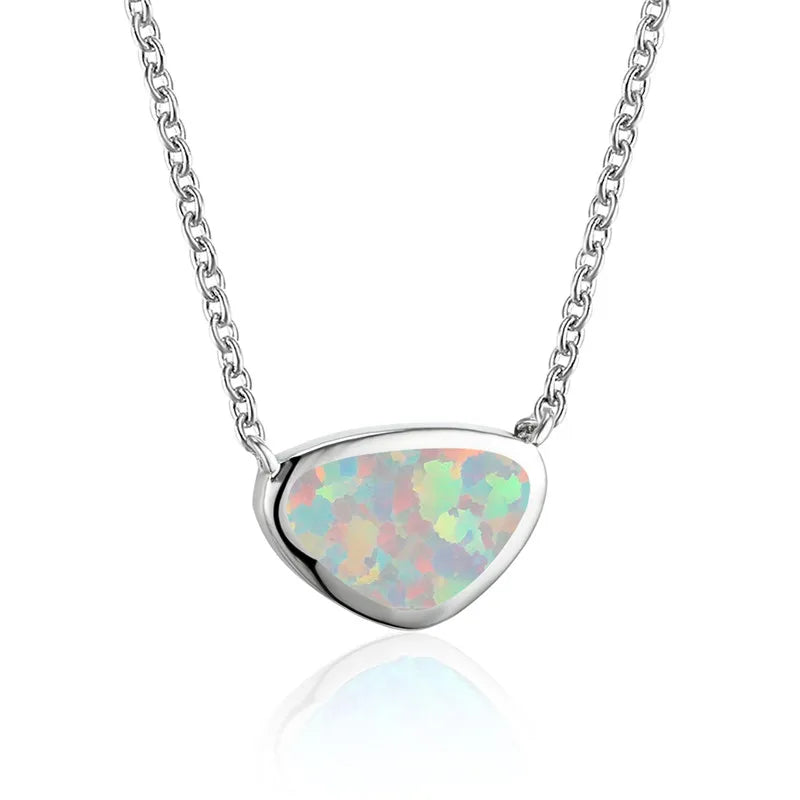 Opal Small Triangle Pendant Necklaces For Women Geometric Jewelry