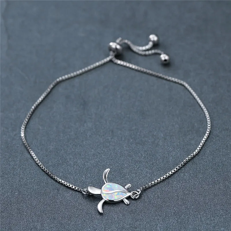 Opal Stone Animal Bracelet Vintage Silver Chain Necklace Small Turtle Bracelet