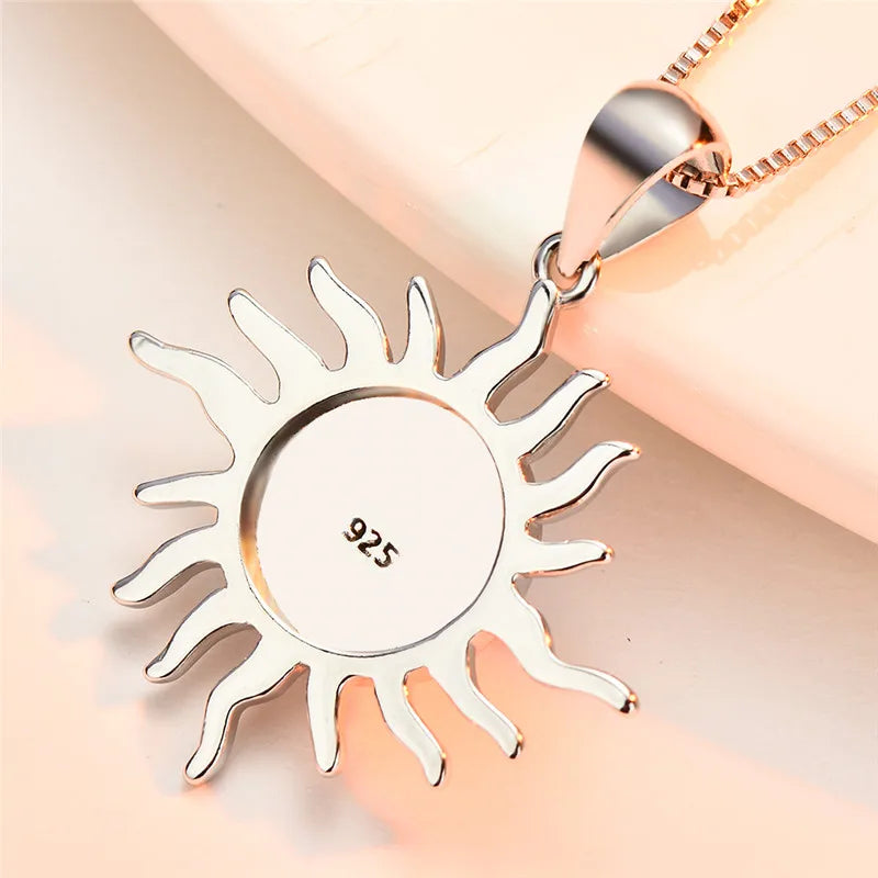 Opal Sun Pendant Necklace Vintage 925 Silver Birthstone