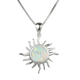 Opal Sun Pendant Necklace Vintage 925 Silver Birthstone