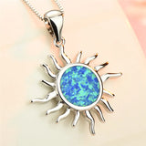 Opal Sun Pendant Necklace Vintage 925 Silver Birthstone