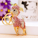 Pink Goat Sheep Crystal Charm Purse Handbag Car Key Keyring Keychain