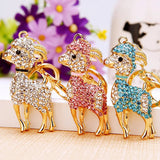 Pink Goat Sheep Crystal Charm Purse Handbag Car Key Keyring Keychain