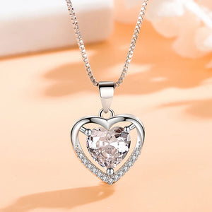 Purple Crystal Love Heart Necklace Pendant Romantic Gift Jewelry