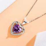 Purple Crystal Love Heart Necklace Pendant Romantic Gift Jewelry