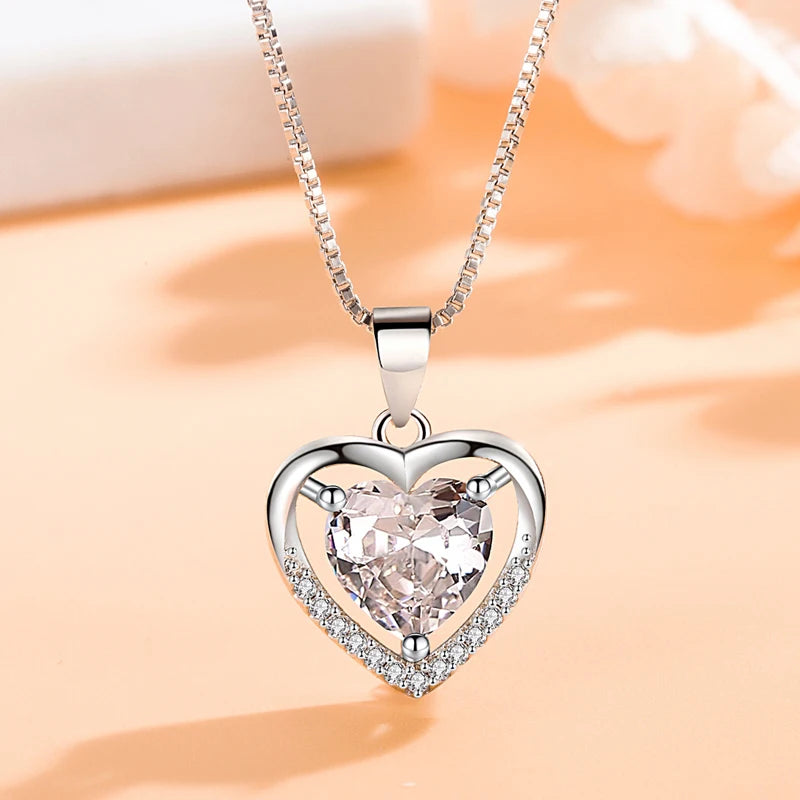 Purple Crystal Love Heart Necklace Pendant Romantic Gift Jewelry