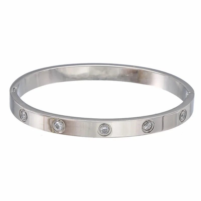 Stainless Steel CZ Wide Closure Cuffs Unisex Bangle