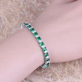 Green CZ Silver Plated Link Chain Bracelet 7 inch