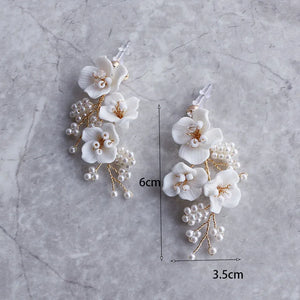 Ceramic Floral Earrings Bridal Accessories Ins Style Pearls Women Drop Earring