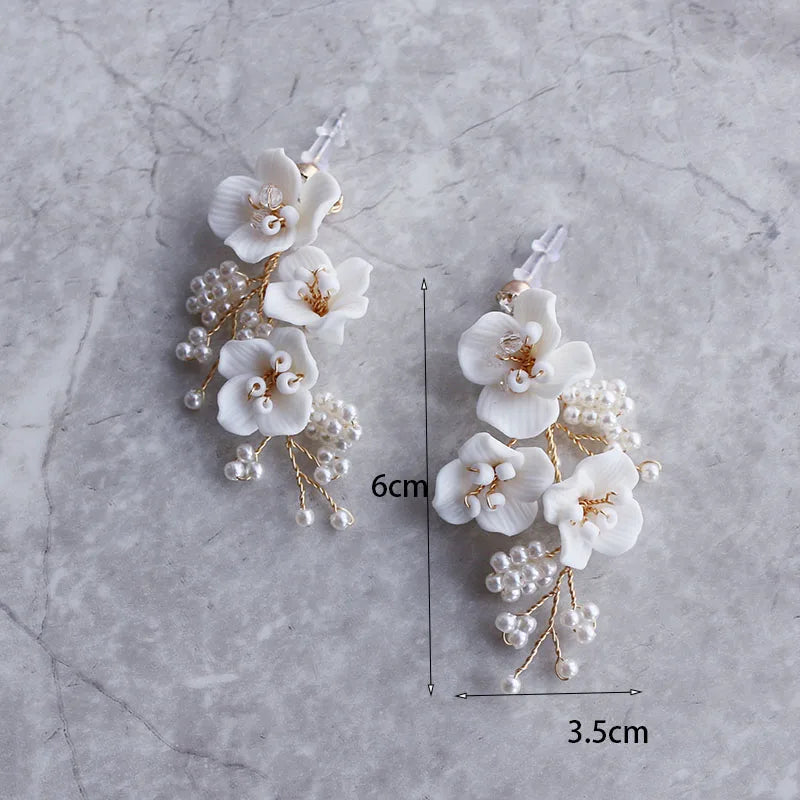 Ceramic Floral Earrings Bridal Accessories Ins Style Pearls Women Drop Earring