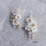 Ceramic Floral Earrings Bridal Accessories Ins Style Pearls Women Drop Earring