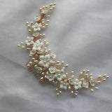 Ceramic Flower Hair Comb Bridal Crown Pearls Jewelry Wedding Headpiece