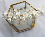 Ceramic Flower Hair Comb Bridal Crown Pearls Jewelry Wedding Headpiece