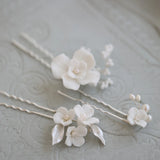 Ceramic Flower Hair Pins Bridal Clips Pearls Wedding Jewelry