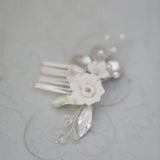 Ceramic Flower Small Combs Bridal Hair Pins Silver Leaf Wedding Headpiece