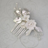 Ceramic Flower Small Combs Bridal Hair Pins Silver Leaf Wedding Headpiece