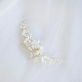 Ceramic Flower Wedding Comb Pearls Hair Jewelry Bridal Comb