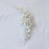 Ceramic Flower Wedding Comb Pearls Hair Jewelry Bridal Comb