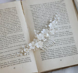 Ceramic Flower Wedding Comb Pearls Hair Jewelry Bridal Comb
