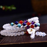 Chalcedony Crystal Bracelet 6mm Beads Crystal Shell Charm Jewelry
