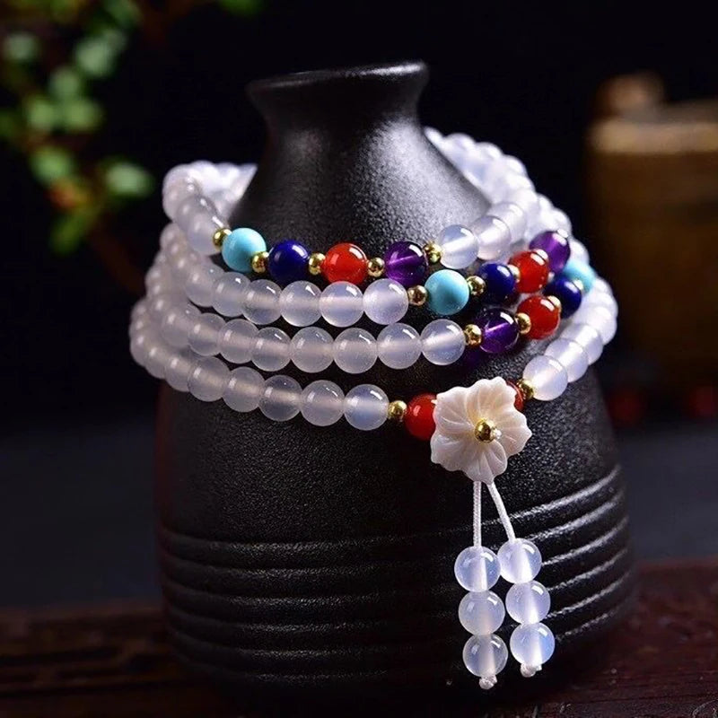 Chalcedony Crystal Bracelet 6mm Beads Crystal Shell Charm Jewelry