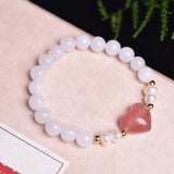 Chalcedony Crystal Bracelet 8mm Round Beads Strawberry Heart Women Jewelry