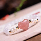 Chalcedony Crystal Bracelet 8mm Round Beads Strawberry Heart Women Jewelry