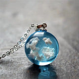Clouds Sky Resin Glass Ball Pendant Necklace Jewelry