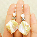 Baroque Pearl Shell Earrings Silver Flower Beads Dangle 925 Silver