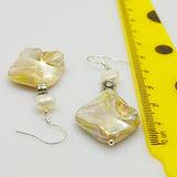Baroque Pearl Shell Earrings Silver Flower Beads Dangle 925 Silver