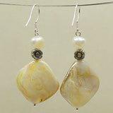 Baroque Pearl Shell Earrings Silver Flower Beads Dangle 925 Silver