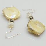 Baroque Pearl Shell Earrings Silver Flower Beads Dangle 925 Silver