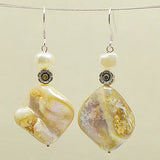 Baroque Pearl Shell Earrings Silver Flower Beads Dangle 925 Silver